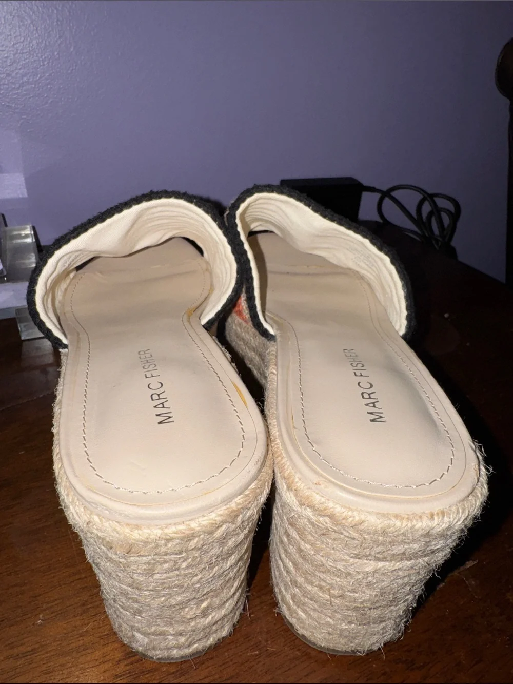 MARC FISHER Meflannia Crochet Espadrille Platform Slide Sandals Size 8.5M